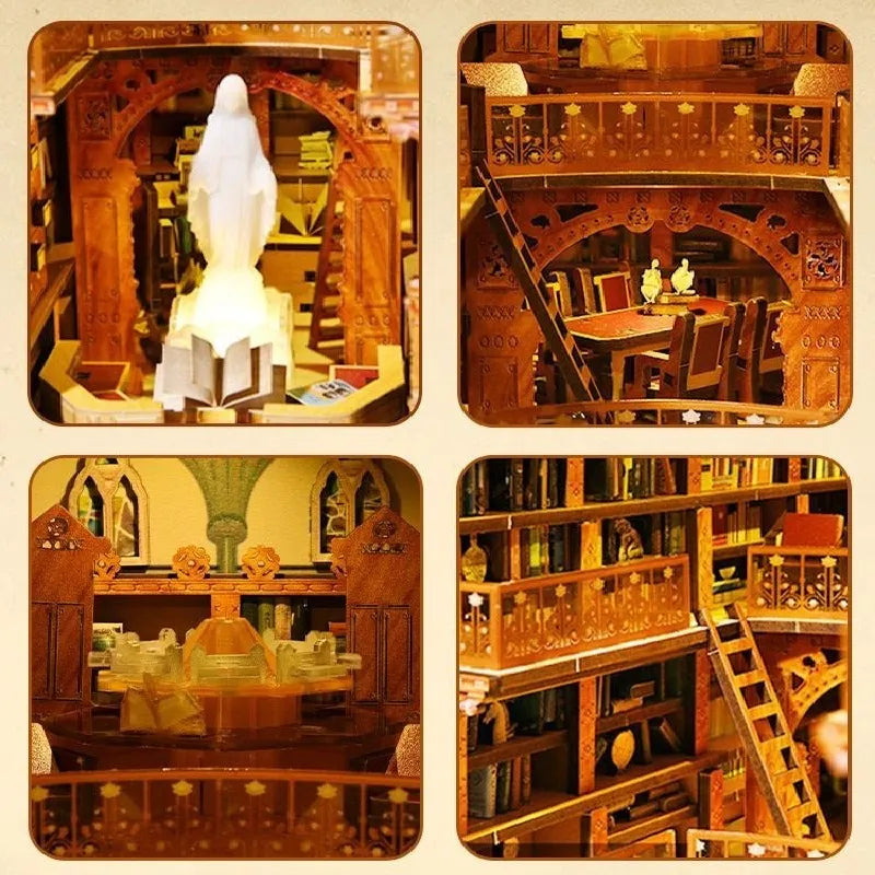 Book Nook - Public Library, un kit créatif pour construire un diorama miniature. Parfait pour décorer une bibliothèque ou comme cadeau original pour un amoureux des livres. Par Nookette.
