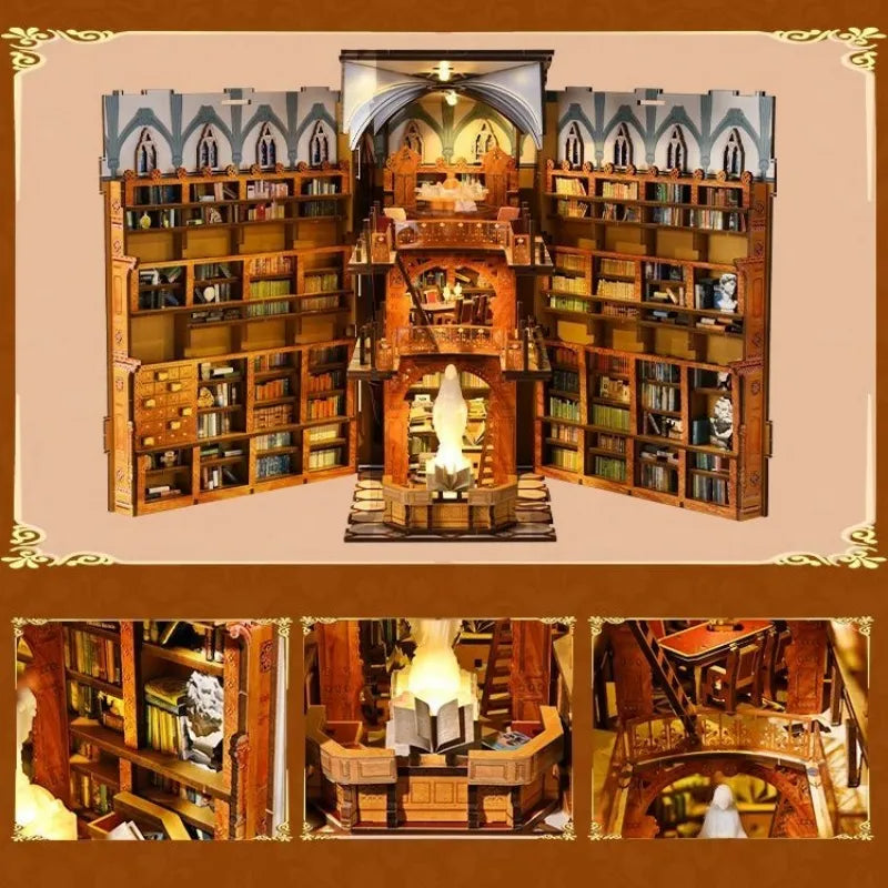 Book Nook - Public Library, un kit créatif pour construire un diorama miniature. Parfait pour décorer une bibliothèque ou comme cadeau original pour un amoureux des livres. Par Nookette.