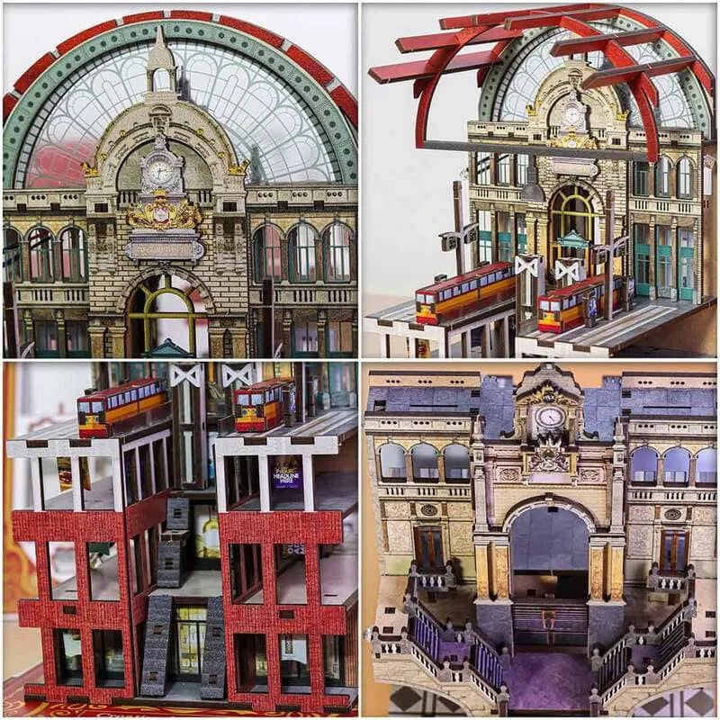 Booknook - Railway Cathedral, un kit créatif pour construire un diorama miniature. Parfait pour décorer une bibliothèque ou comme cadeau original pour un amoureux des livres. Par Nookette.