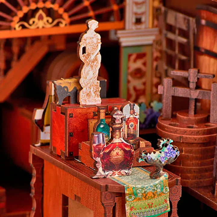 Book Nook - Roaring Twenties Speakeasy, un kit créatif pour construire un diorama miniature. Parfait pour décorer une bibliothèque ou comme cadeau original pour un amoureux des livres. Par Nookette.