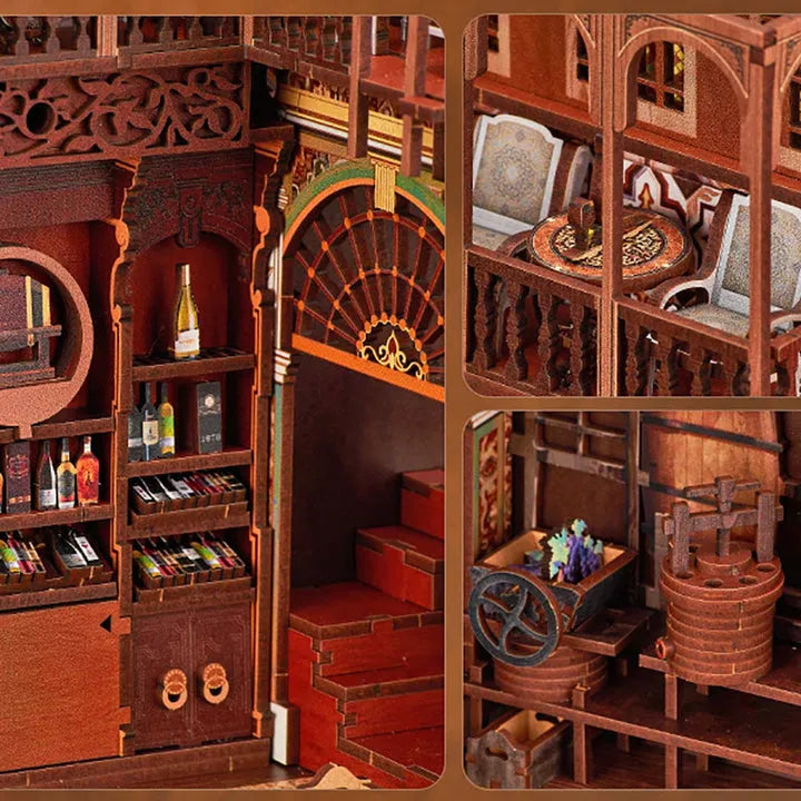 Book Nook - Roaring Twenties Speakeasy, un kit créatif pour construire un diorama miniature. Parfait pour décorer une bibliothèque ou comme cadeau original pour un amoureux des livres. Par Nookette.