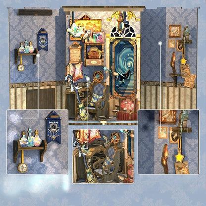 Book Nook - Soul Travel Agency, un kit créatif pour construire un diorama miniature. Parfait pour décorer une bibliothèque ou comme cadeau original pour un amoureux des livres. Par Nookette.