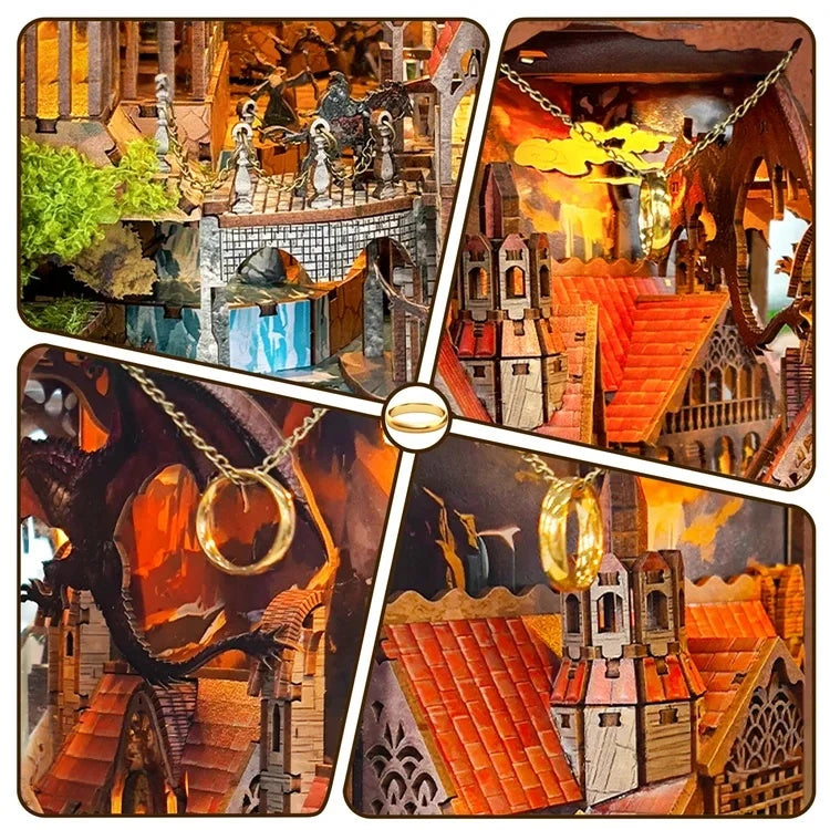 Book Nook - Spirit Valley Magic Ring, un kit créatif pour construire un diorama miniature. Parfait pour décorer une bibliothèque ou comme cadeau original pour un amoureux des livres. Par Nookette.