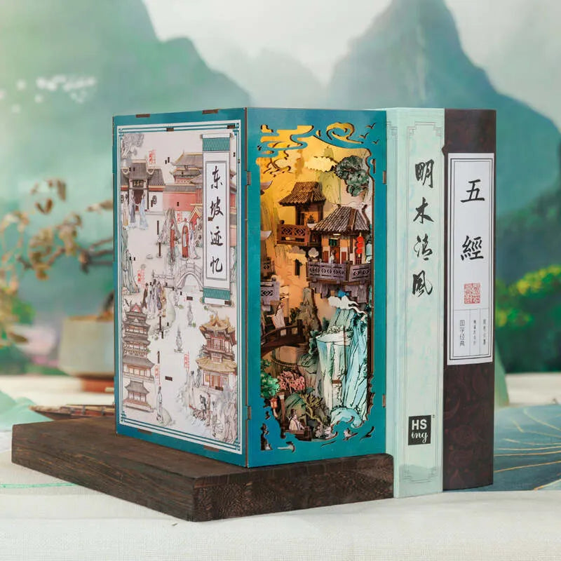 Book Nook | Su Dongpo's Life, un kit créatif pour construire un diorama miniature. Parfait pour décorer une bibliothèque ou comme cadeau original pour un amoureux des livres. Par Nookette.