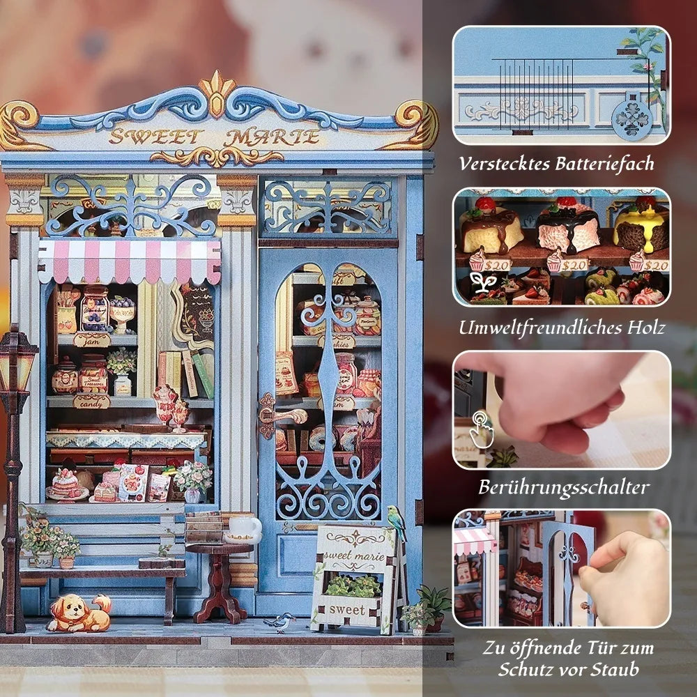 Book Nook - Sweet Marie, un kit créatif pour construire un diorama miniature. Parfait pour décorer une bibliothèque ou comme cadeau original pour un amoureux des livres. Par Nookette.