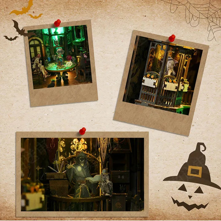 Booknook - Tarot Divination Society, un kit créatif pour construire un diorama miniature. Parfait pour décorer une bibliothèque ou comme cadeau original pour un amoureux des livres. Par Nookette.
