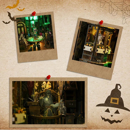 Booknook - Tarot Divination Society, un kit créatif pour construire un diorama miniature. Parfait pour décorer une bibliothèque ou comme cadeau original pour un amoureux des livres. Par Nookette.