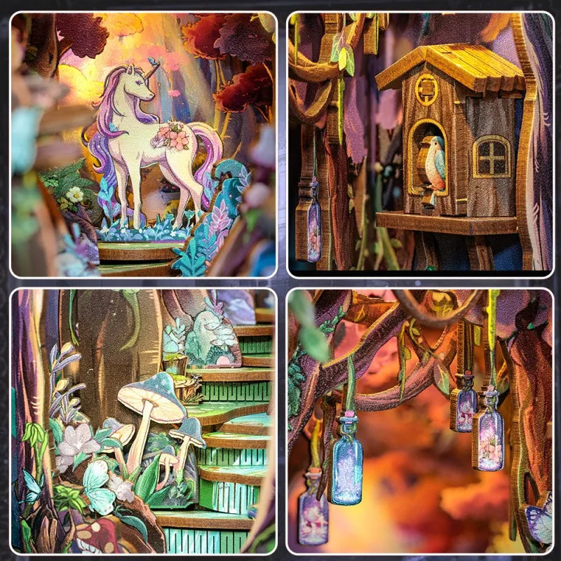 Book Nook - The Grace of The Forest, un kit créatif pour construire un diorama miniature. Parfait pour décorer une bibliothèque ou comme cadeau original pour un amoureux des livres. Par Nookette.