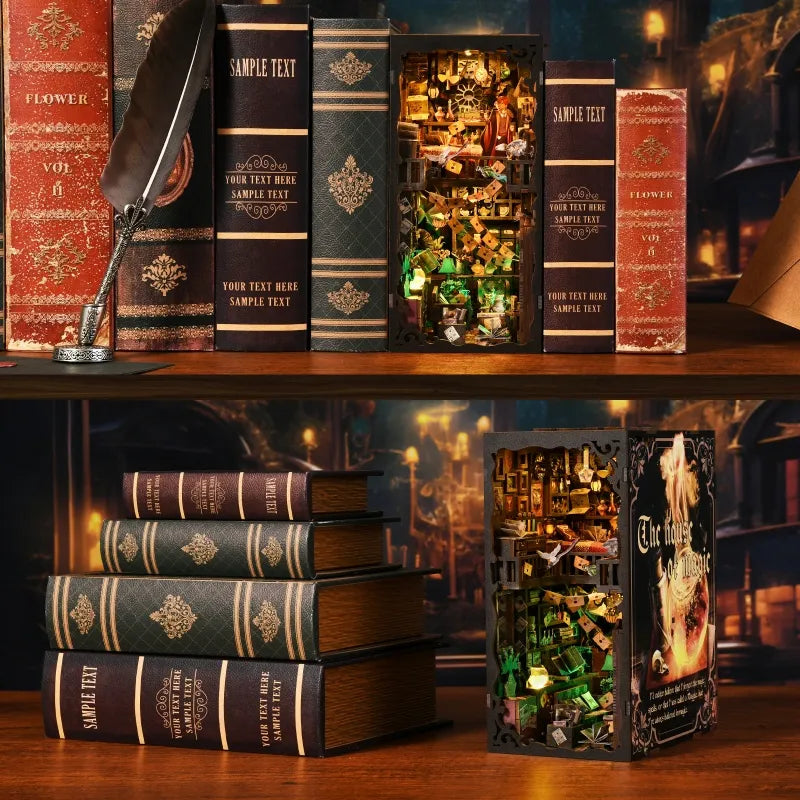 Book Nook - The House Of Magic, un kit créatif pour construire un diorama miniature. Parfait pour décorer une bibliothèque ou comme cadeau original pour un amoureux des livres. Par Nookette.
