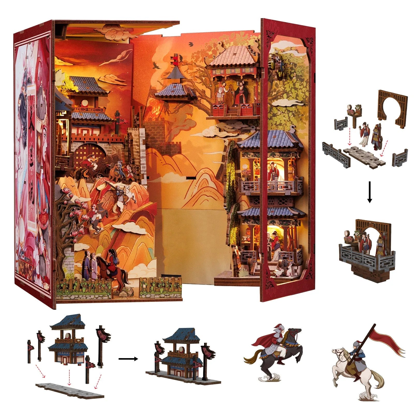 Book Nook | The Legend of Mulan, un kit créatif pour construire un diorama miniature. Parfait pour décorer une bibliothèque ou comme cadeau original pour un amoureux des livres. Par Nookette.