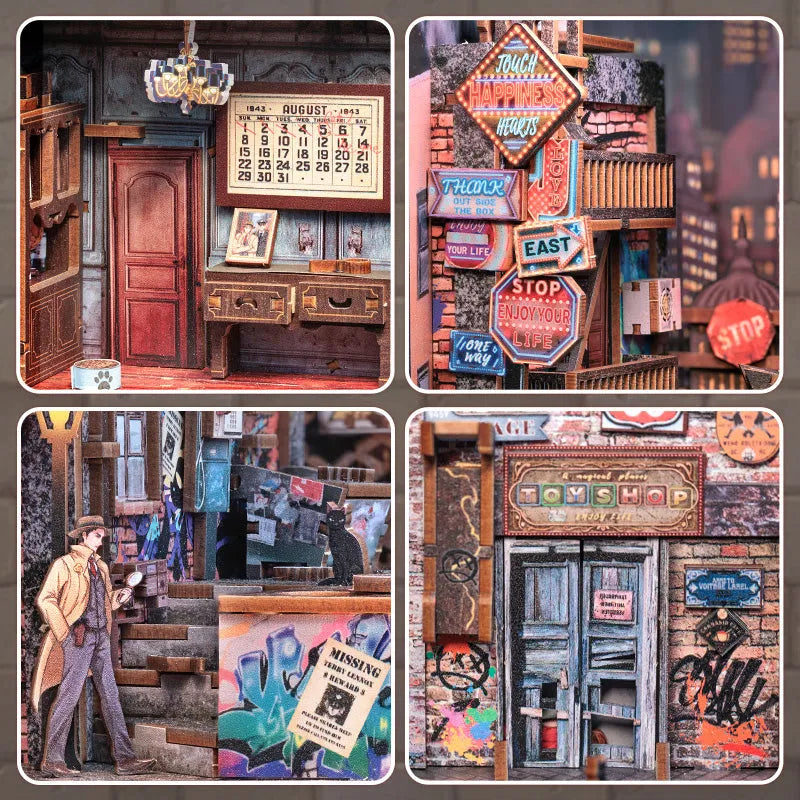 Book Nook - The Long Goodbye, un kit créatif pour construire un diorama miniature. Parfait pour décorer une bibliothèque ou comme cadeau original pour un amoureux des livres. Par Nookette.