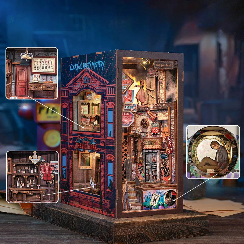 Book Nook - The Long Goodbye, un kit créatif pour construire un diorama miniature. Parfait pour décorer une bibliothèque ou comme cadeau original pour un amoureux des livres. Par Nookette.