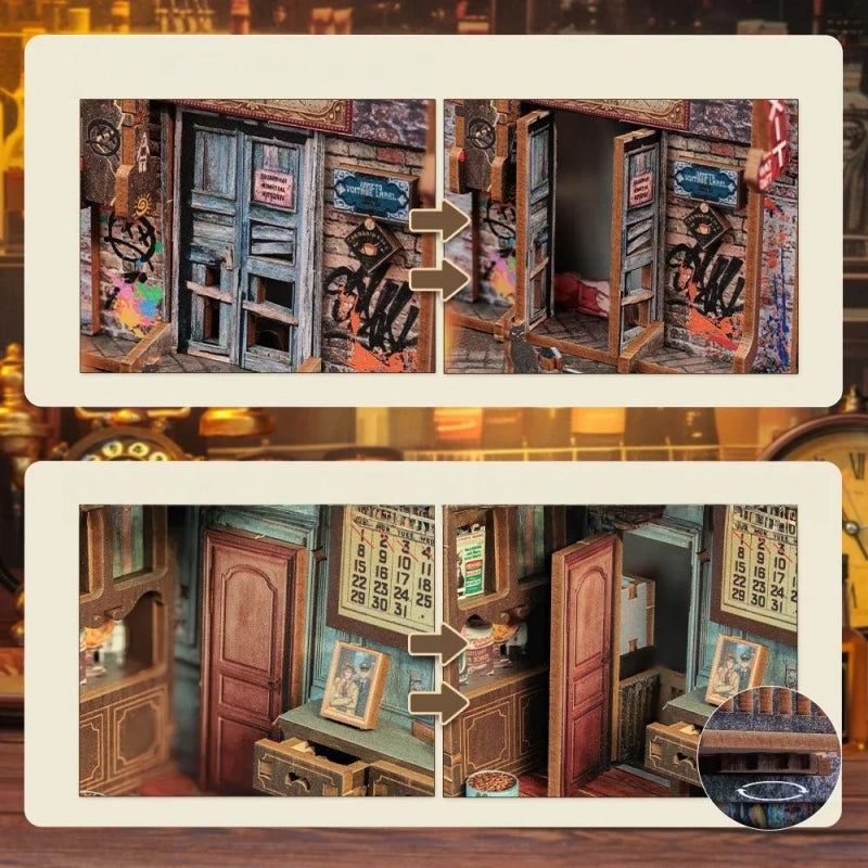 Book Nook - The Long Goodbye, un kit créatif pour construire un diorama miniature. Parfait pour décorer une bibliothèque ou comme cadeau original pour un amoureux des livres. Par Nookette.