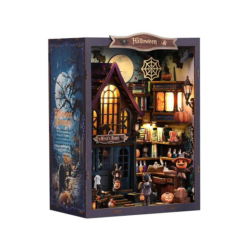 Book Nook - The Magical Night Of The Castle, un kit créatif pour construire un diorama miniature. Parfait pour décorer une bibliothèque ou comme cadeau original pour un amoureux des livres. Par Nookette.