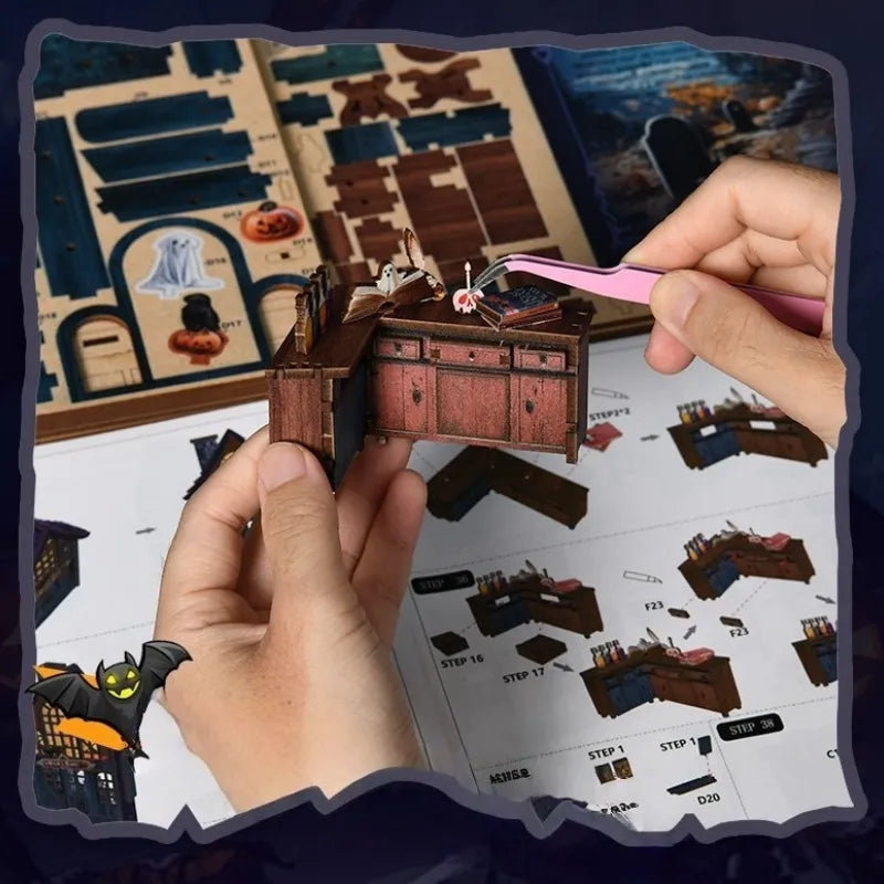 Book Nook - The Magical Night Of The Castle, un kit créatif pour construire un diorama miniature. Parfait pour décorer une bibliothèque ou comme cadeau original pour un amoureux des livres. Par Nookette.