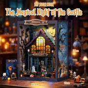 Book Nook - The Magical Night Of The Castle, un kit créatif pour construire un diorama miniature. Parfait pour décorer une bibliothèque ou comme cadeau original pour un amoureux des livres. Par Nookette.