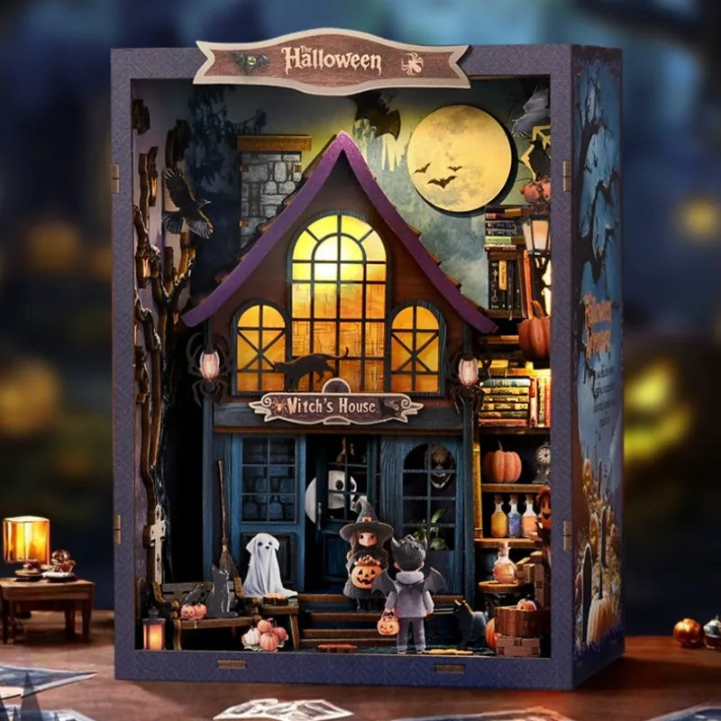 Book Nook - The Magical Night Of The Castle, un kit créatif pour construire un diorama miniature. Parfait pour décorer une bibliothèque ou comme cadeau original pour un amoureux des livres. Par Nookette.