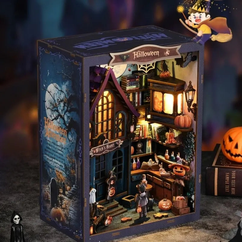 Book Nook - The Magical Night Of The Castle, un kit créatif pour construire un diorama miniature. Parfait pour décorer une bibliothèque ou comme cadeau original pour un amoureux des livres. Par Nookette.