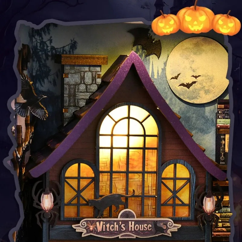 Book Nook - The Magical Night Of The Castle, un kit créatif pour construire un diorama miniature. Parfait pour décorer une bibliothèque ou comme cadeau original pour un amoureux des livres. Par Nookette.