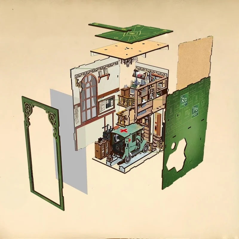 Book Nook - The Radium Lady, un kit créatif pour construire un diorama miniature. Parfait pour décorer une bibliothèque ou comme cadeau original pour un amoureux des livres. Par Nookette.