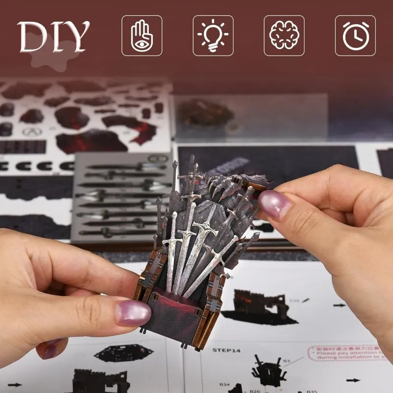 Detailansicht des Book Nook - Throne of Blade mit präzise geschnittenen Holzteilen aus hochwertigem Material