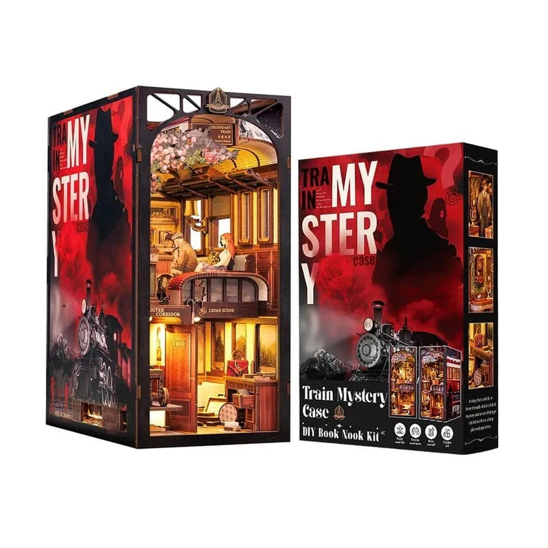 Booknook | Train Mystery Case, un kit créatif pour construire un diorama miniature. Parfait pour décorer une bibliothèque ou comme cadeau original pour un amoureux des livres. Par Nookette.