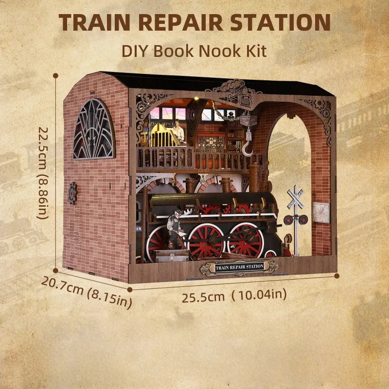 Book Nook - Train Repair Station avec dimensions détaillées