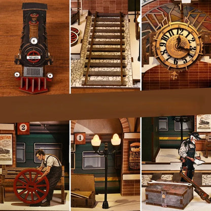 Vue détaillée d'un élément décoratif du Book Nook - Train Repair Station avec des détails fins