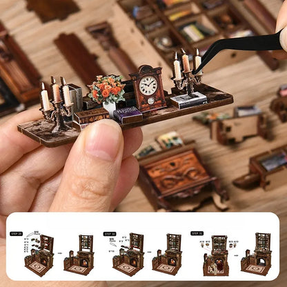 Book Nook - Twilight Library, un kit créatif pour construire un diorama miniature. Parfait pour décorer une bibliothèque ou comme cadeau original pour un amoureux des livres. Par Nookette.
