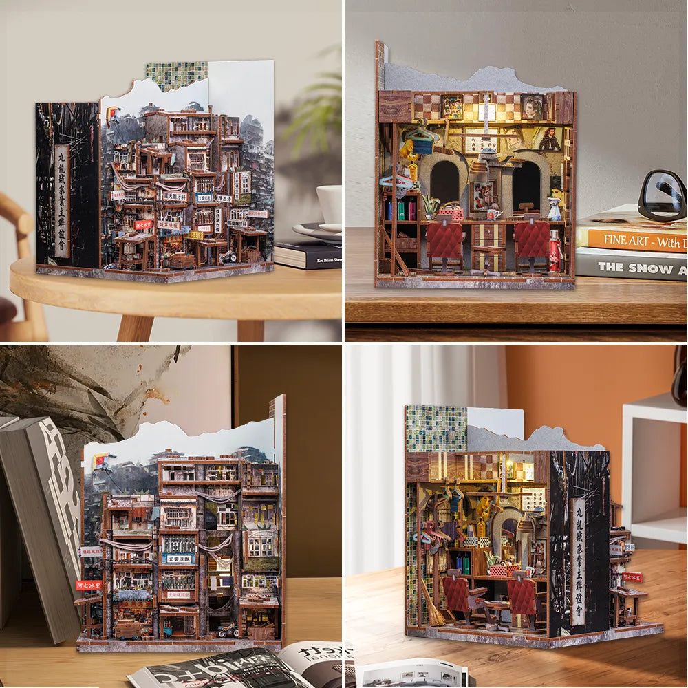 Book Nook - Twilight of the Warriors: Walled In, un kit créatif pour construire un diorama miniature. Parfait pour décorer une bibliothèque ou comme cadeau original pour un amoureux des livres. Par Nookette.