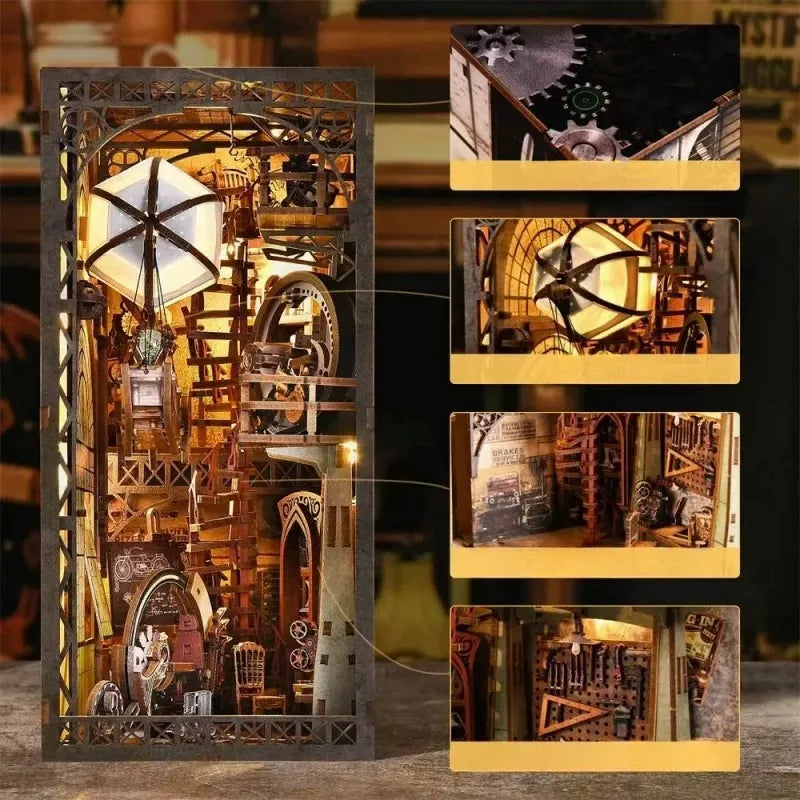 Book Nook - Uncle Peter’s Warehouse, un kit créatif pour construire un diorama miniature. Parfait pour décorer une bibliothèque ou comme cadeau original pour un amoureux des livres. Par Nookette.