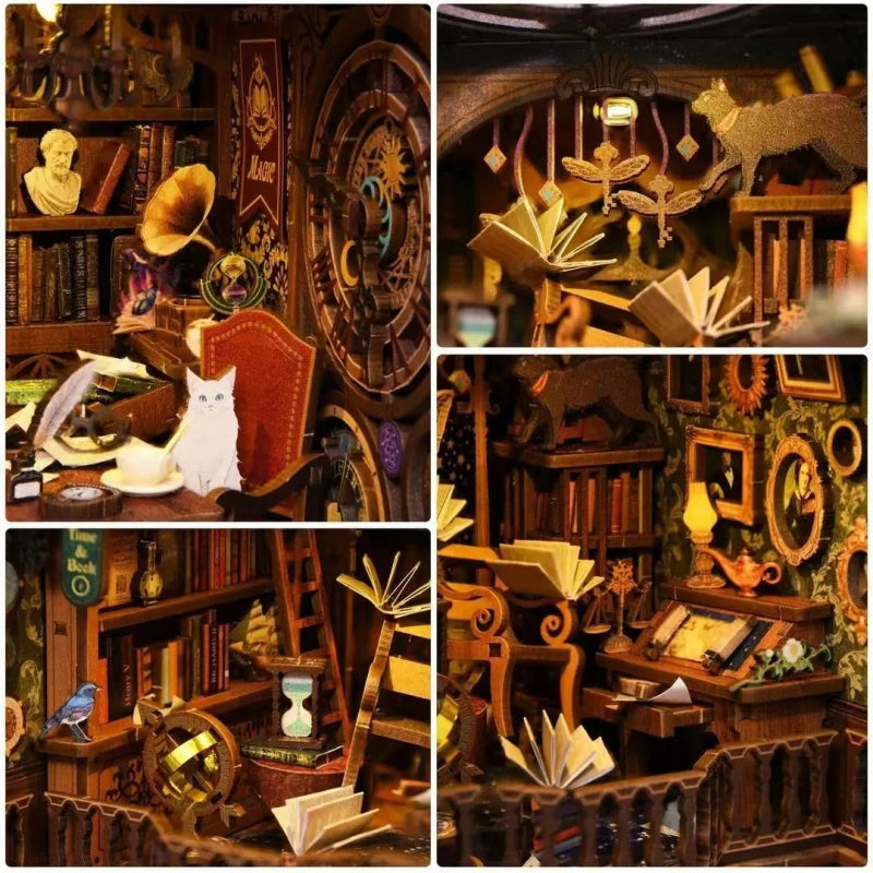 Book Nook - Wonder Library, un kit créatif pour construire un diorama miniature. Parfait pour décorer une bibliothèque ou comme cadeau original pour un amoureux des livres. Par Nookette.