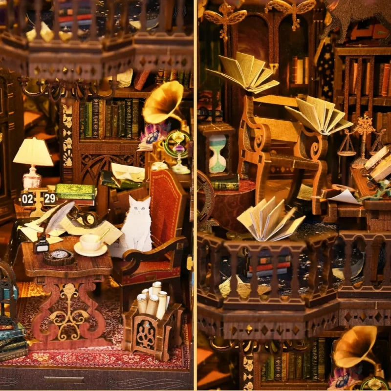 Book Nook - Wonder Library, un kit créatif pour construire un diorama miniature. Parfait pour décorer une bibliothèque ou comme cadeau original pour un amoureux des livres. Par Nookette.