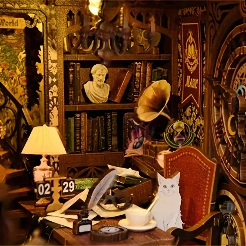 Book Nook - Wonder Library, un kit créatif pour construire un diorama miniature. Parfait pour décorer une bibliothèque ou comme cadeau original pour un amoureux des livres. Par Nookette.