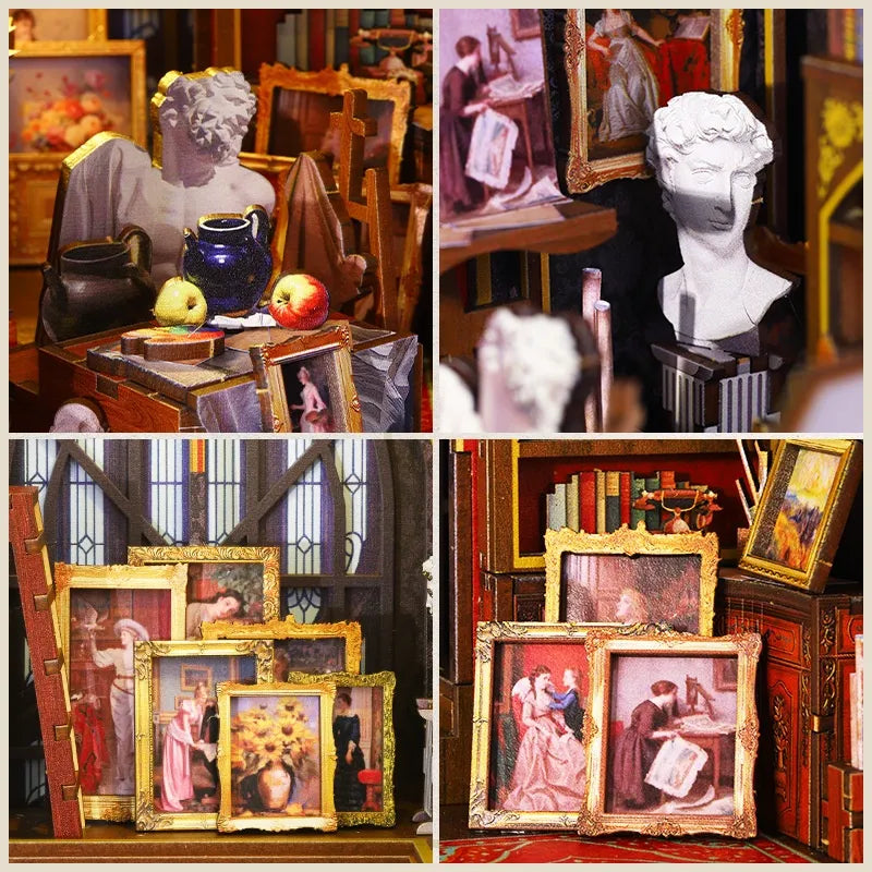 Book Nook - Wonder Studio, un kit créatif pour construire un diorama miniature. Parfait pour décorer une bibliothèque ou comme cadeau original pour un amoureux des livres. Par Nookette.