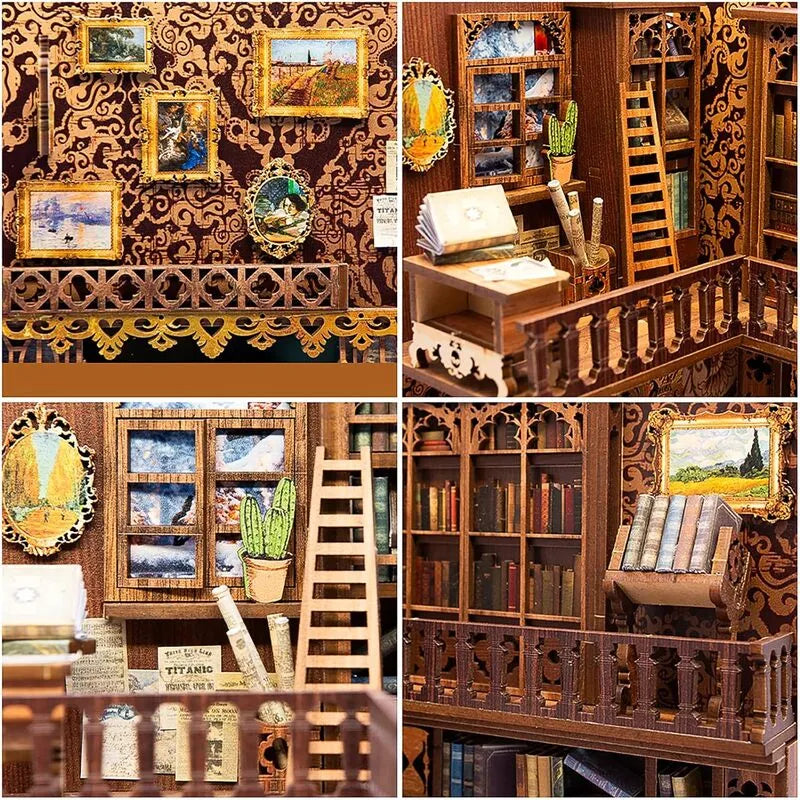 Book Nook - Eternal Bookstore, un kit créatif pour construire un diorama miniature. Parfait pour décorer une bibliothèque ou comme cadeau original pour un amoureux des livres. Par Nookette.