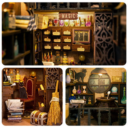 Book Nook - Magic Pharmacist, un kit créatif pour construire un diorama miniature. Parfait pour décorer une bibliothèque ou comme cadeau original pour un amoureux des livres. Par Nookette.