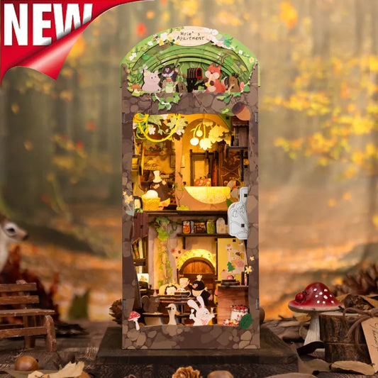 Book Nooks | Mole's Apartment, un kit créatif pour construire un diorama miniature. Parfait pour décorer une bibliothèque ou comme cadeau original pour un amoureux des livres. Par Nookette.