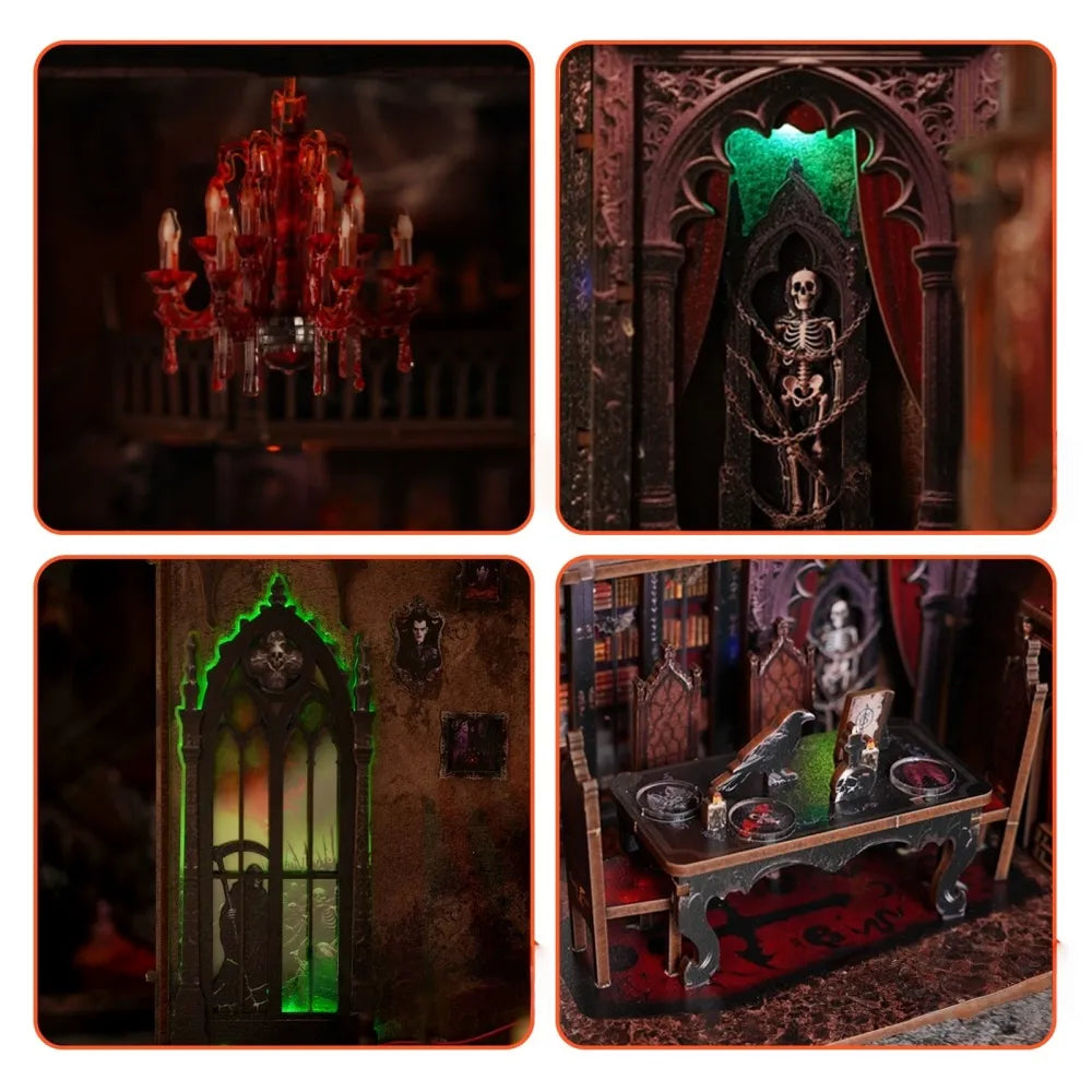 Booknook - Dark Family Pro, un kit créatif pour construire un diorama miniature. Parfait pour décorer une bibliothèque ou comme cadeau original pour un amoureux des livres. Par Nookette.