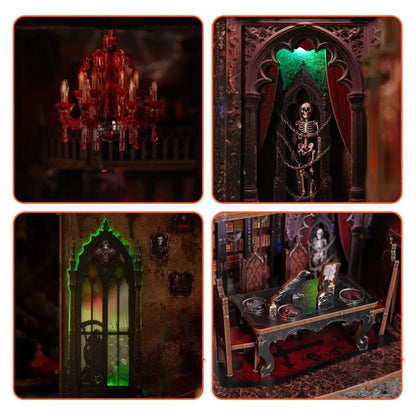 Booknook - Dark Family Pro, un kit créatif pour construire un diorama miniature. Parfait pour décorer une bibliothèque ou comme cadeau original pour un amoureux des livres. Par Nookette.