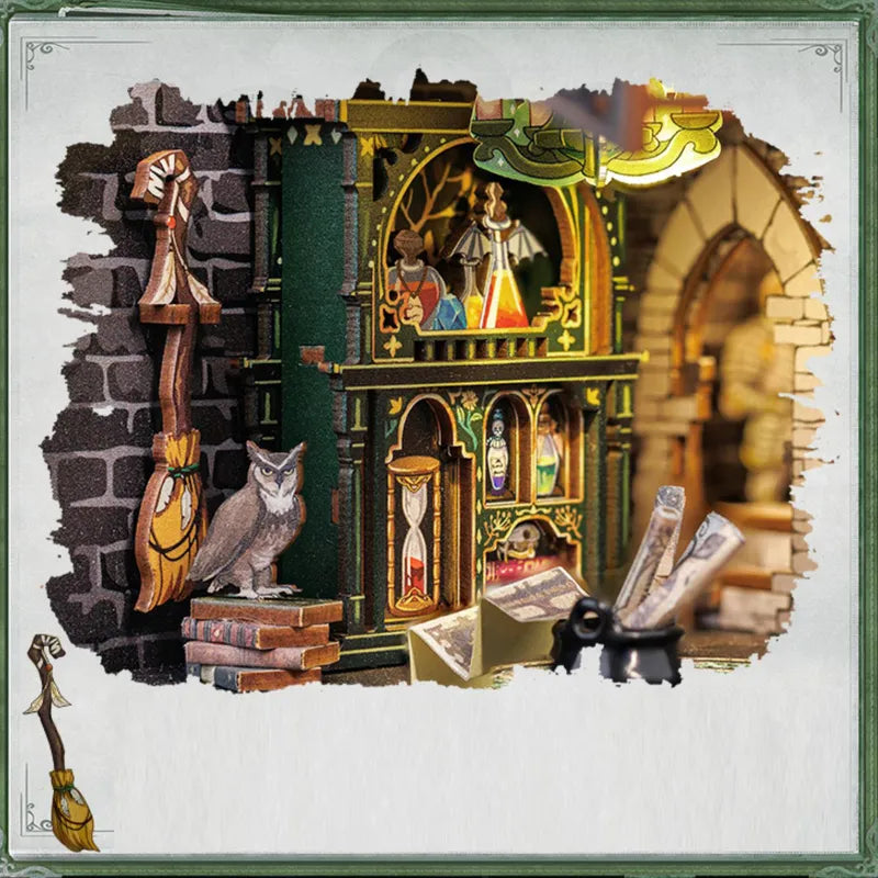 Un comptoir enchanté, chargé d'objets magiques