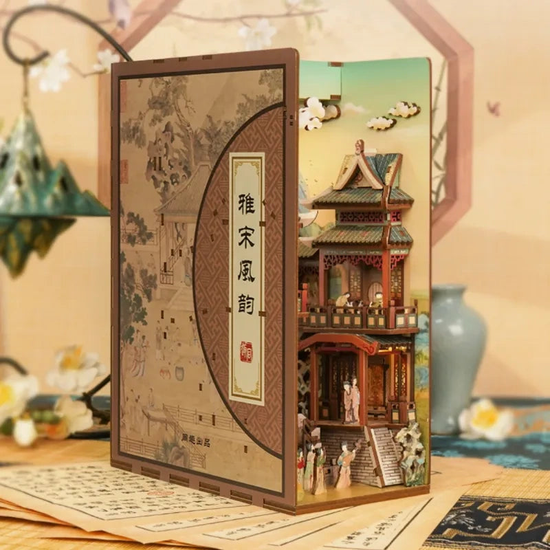 Book Nook - Song Dynasty Culture, un kit créatif pour construire un diorama miniature. Parfait pour décorer une bibliothèque ou comme cadeau original pour un amoureux des livres. Par Nookette.