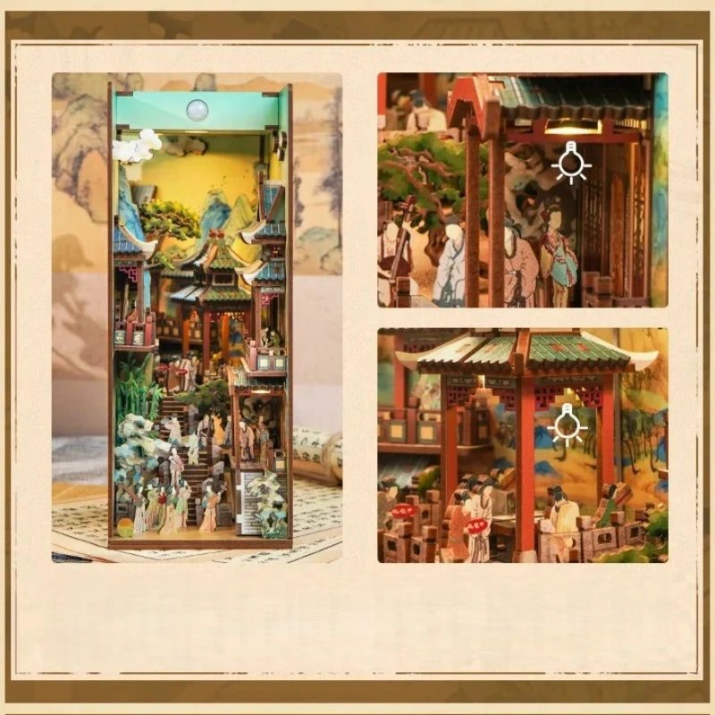 Book Nook - Song Dynasty Culture, un kit créatif pour construire un diorama miniature. Parfait pour décorer une bibliothèque ou comme cadeau original pour un amoureux des livres. Par Nookette.