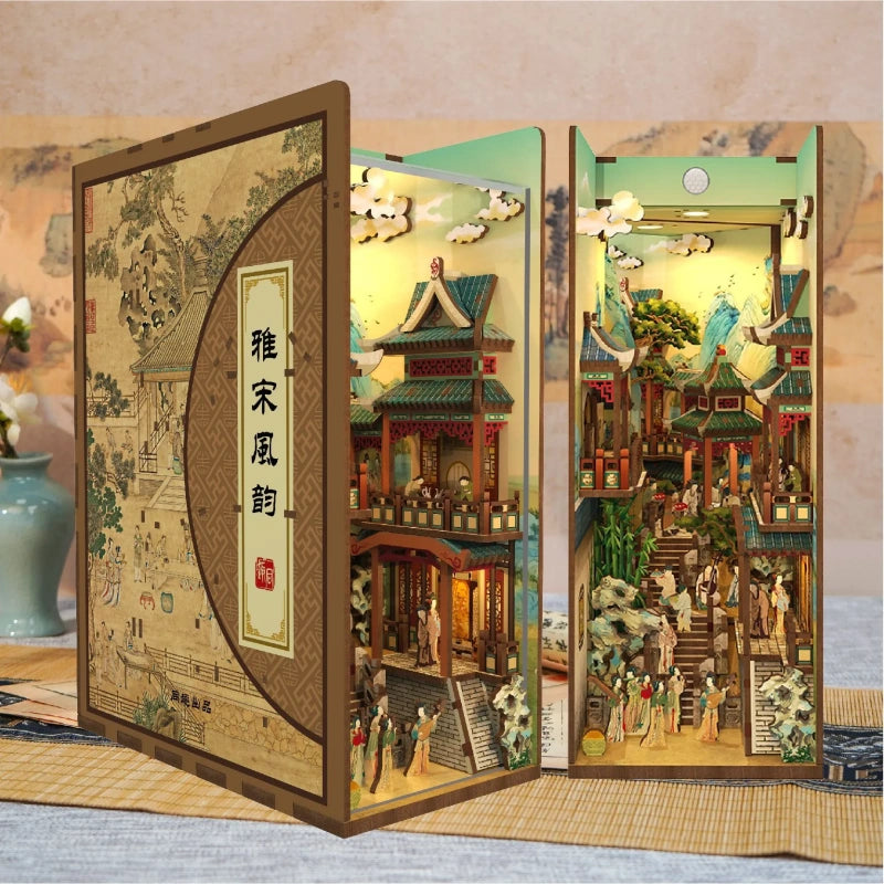 Book Nook - Song Dynasty Culture, un kit créatif pour construire un diorama miniature. Parfait pour décorer une bibliothèque ou comme cadeau original pour un amoureux des livres. Par Nookette.