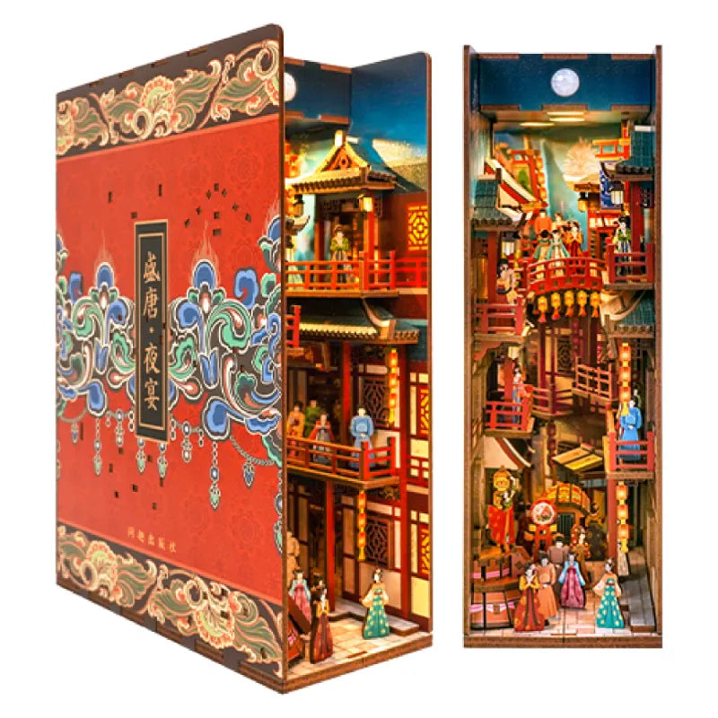 Booknook - Tang Palace Night Banquet, un kit créatif pour construire un diorama miniature. Parfait pour décorer une bibliothèque ou comme cadeau original pour un amoureux des livres. Par Nookette.