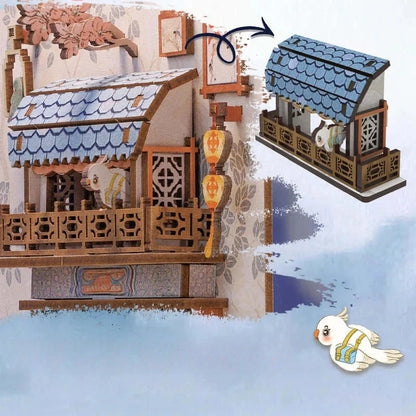 Booknooks | Azure Phoenix Lodge, un kit créatif pour construire un diorama miniature. Parfait pour décorer une bibliothèque ou comme cadeau original pour un amoureux des livres. Par Nookette.