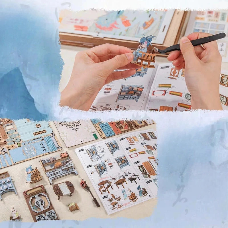 Booknooks | Azure Phoenix Lodge, un kit créatif pour construire un diorama miniature. Parfait pour décorer une bibliothèque ou comme cadeau original pour un amoureux des livres. Par Nookette.