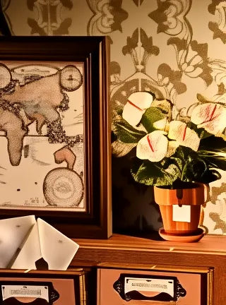 Mappemonde encadrée et plante en pot