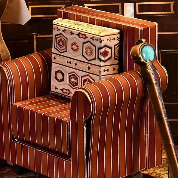 Fauteuil rayé et canne magique