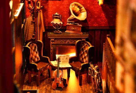 Fauteuils en cuir et violon classique